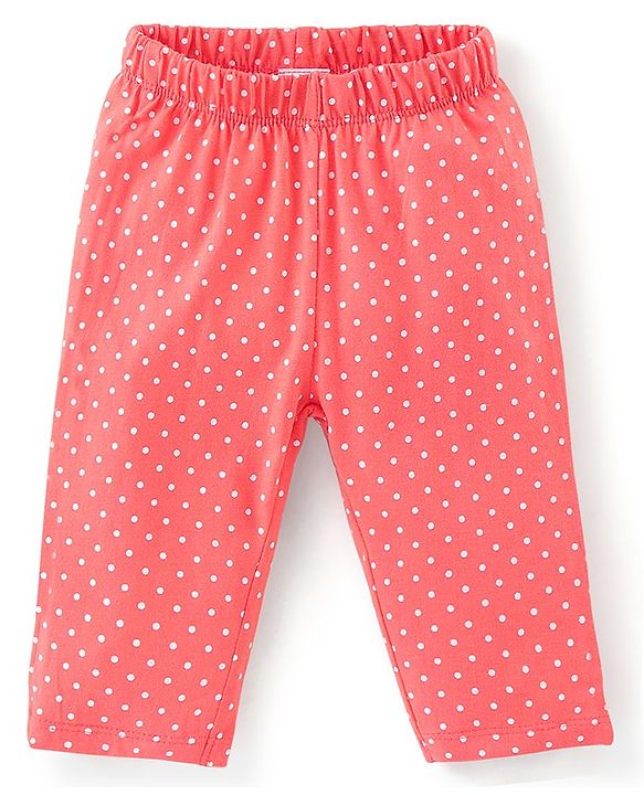 Babyhug Cotton Knit Full Sleeves Polka Dots Printed Night Suit - Orange