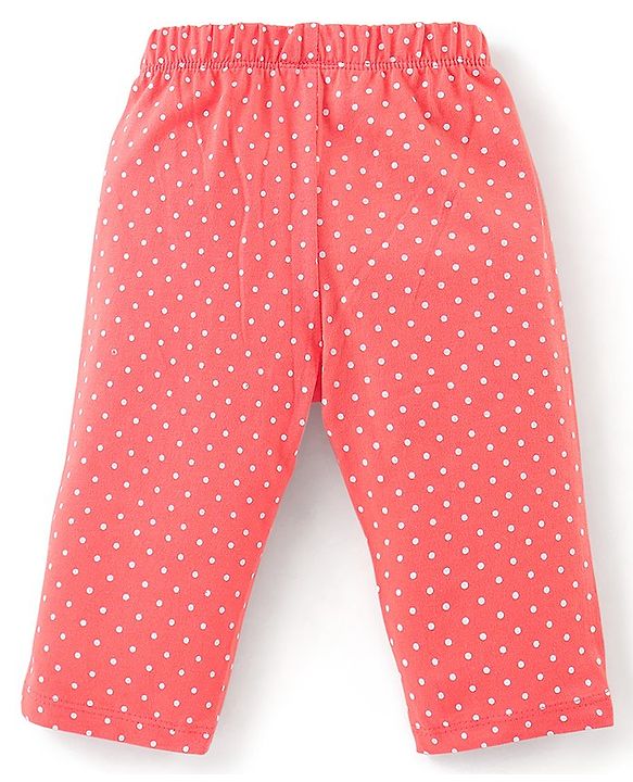 Babyhug Cotton Knit Full Sleeves Polka Dots Printed Night Suit - Orange