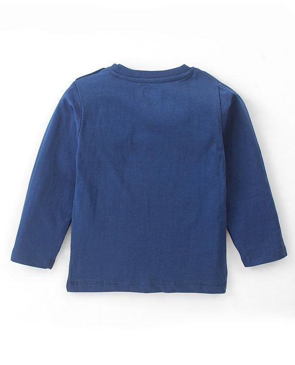 Babyhug 100% Cotton Knit Full Sleeves Happiness Printed T-Shirt - Navy Blue
