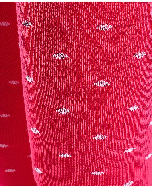 Pine Kids Full Length Footed Jaquard Tights Polka Dot Design - Red