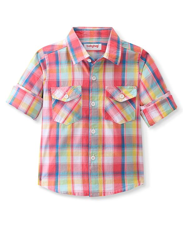 Babyhug Cotton Woven Full Sleeves Shirt Checkered - Pink