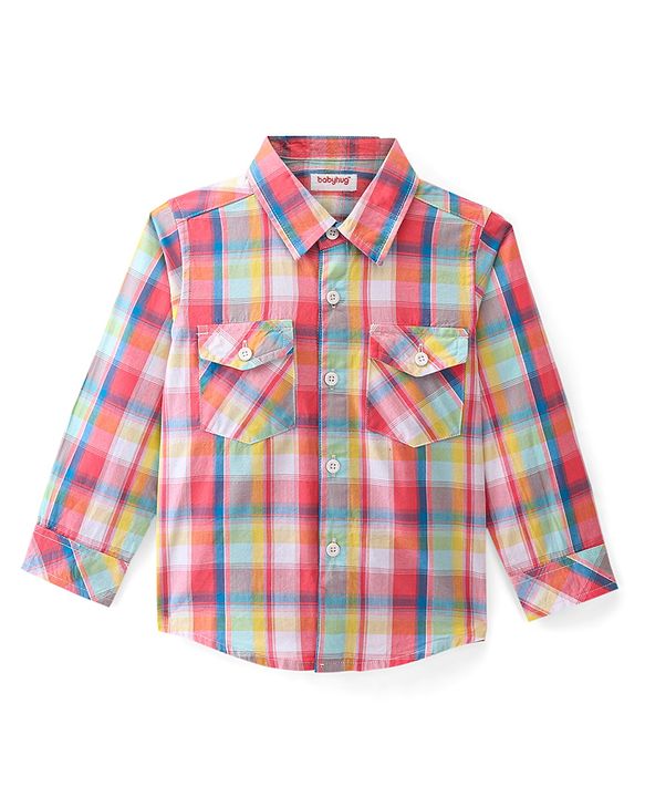 Babyhug Cotton Woven Full Sleeves Shirt Checkered - Pink