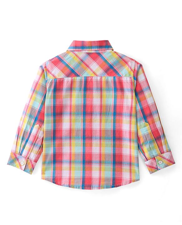 Babyhug Cotton Woven Full Sleeves Shirt Checkered - Pink