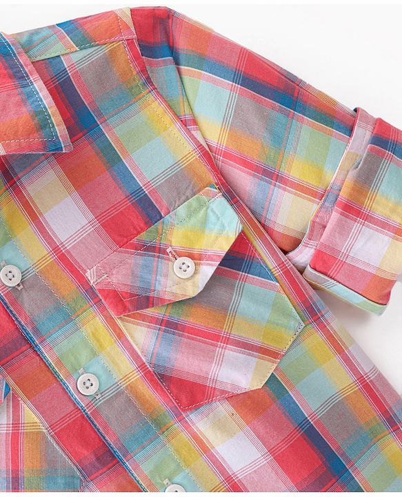 Babyhug Cotton Woven Full Sleeves Shirt Checkered - Pink