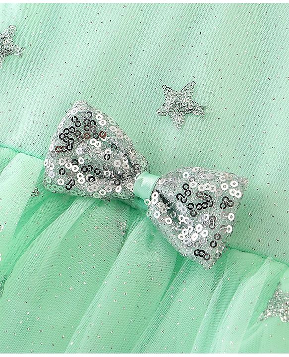 Babyhug Sleeveless Party Frock with Sequinned Star Embroidery - Mint Blue