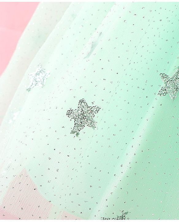 Babyhug Sleeveless Party Frock with Sequinned Star Embroidery - Mint Blue
