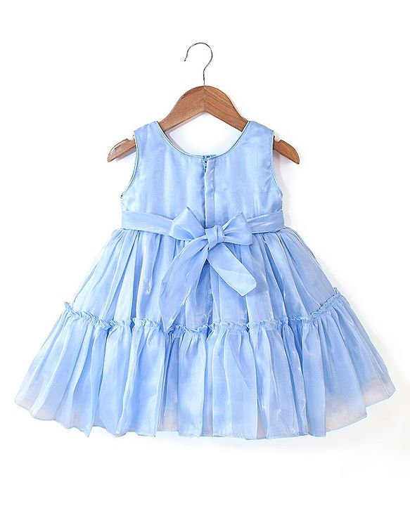 Babyhug Sleeveless Sequins Detailing Organza Tiered Party Frock - Frozen  Blue