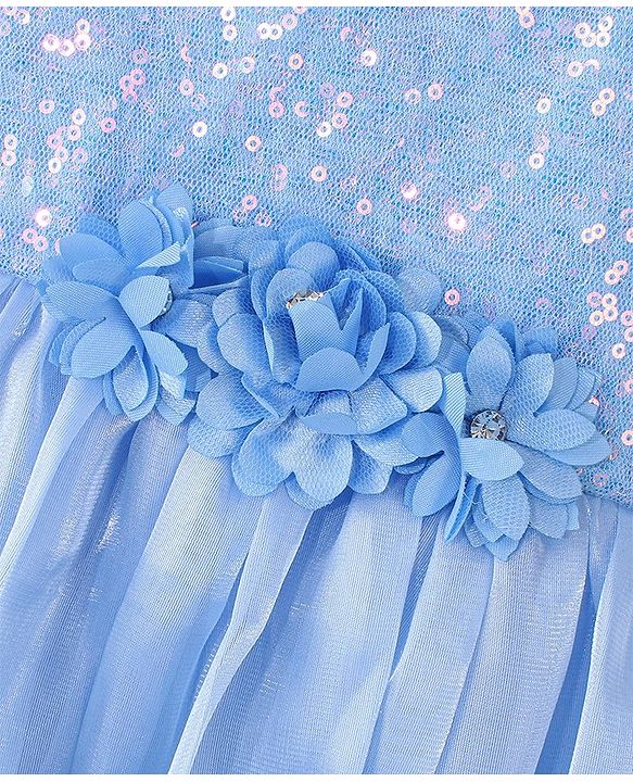 Babyhug Sleeveless Sequins Detailing Organza Tiered Party Frock - Frozen  Blue