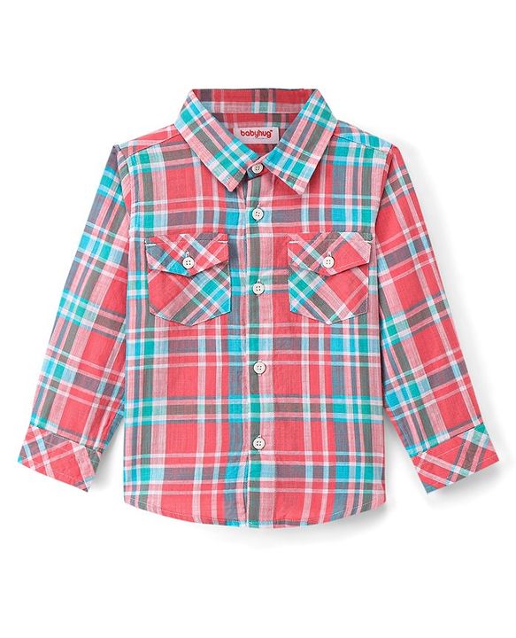 Babyhug 100% Cotton Woven Full Sleeves Checkered Shirt - Pink & Green