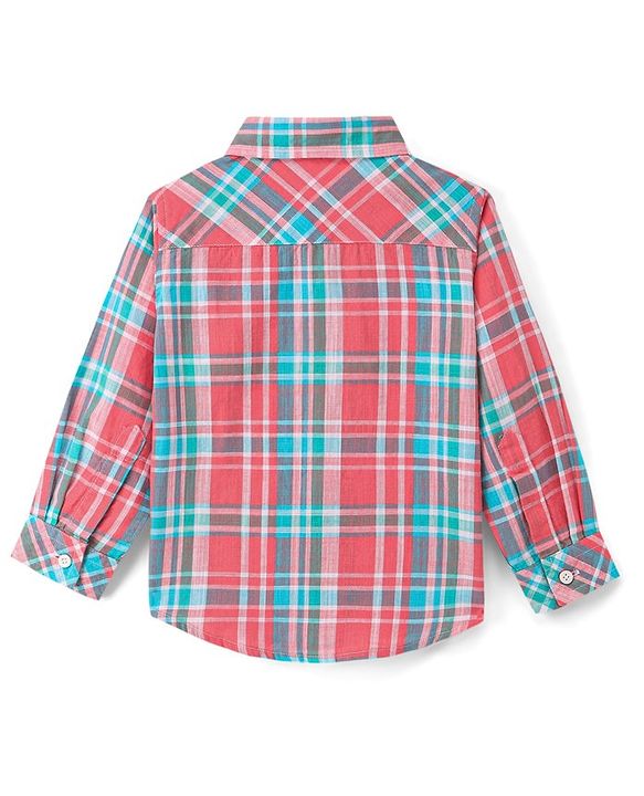 Babyhug 100% Cotton Woven Full Sleeves Checkered Shirt - Pink & Green