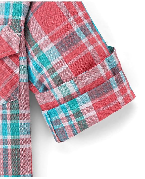Babyhug 100% Cotton Woven Full Sleeves Checkered Shirt - Pink & Green