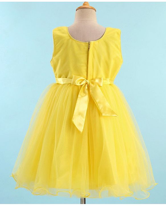 Babyhug Sleeveless Sequinned & Embroidered Party Frock with Floral Applique -  Yellow