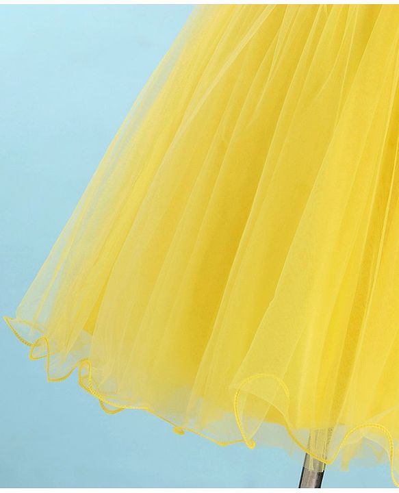 Babyhug Sleeveless Sequinned & Embroidered Party Frock with Floral Applique -  Yellow