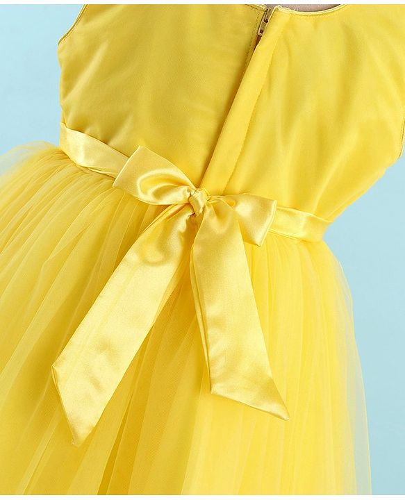 Babyhug Sleeveless Sequinned & Embroidered Party Frock with Floral Applique -  Yellow