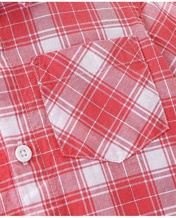 Babyhug Cotton Woven Full Sleeves Checkered One Pocket Party Shirt with Bow Tie - Red & White