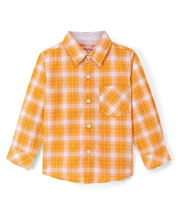 Babyhug 100% Cotton Woven Full Sleeves Checkered Shirt - Yellow