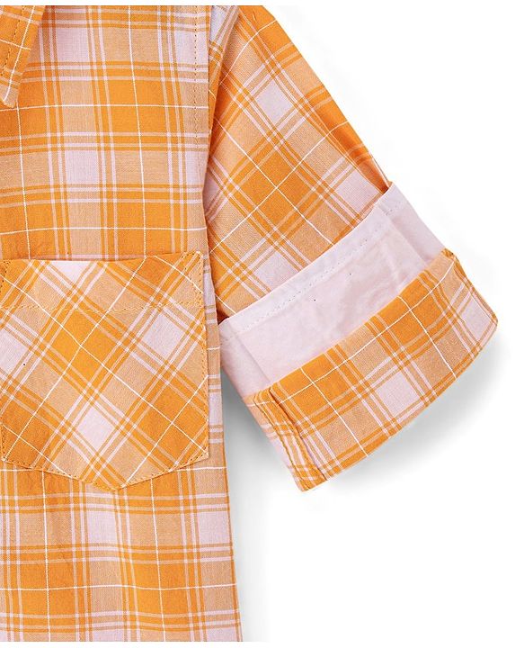 Babyhug 100% Cotton Woven Full Sleeves Checkered Shirt - Yellow