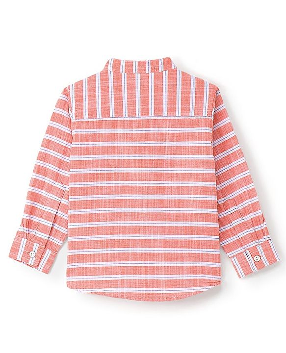 Babyhug 100% Cotton Woven Full Sleeves Striped Shirt with Pocket - Orange
