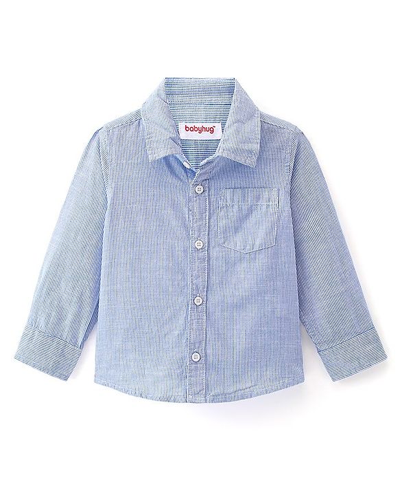Babyhug Cotton Woven Full Sleeves Striped One Pocket Party Shirt with Bow Tie - Red & White
