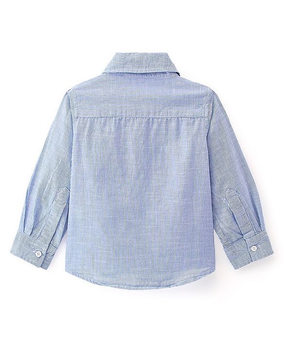 Babyhug Cotton Woven Full Sleeves Striped One Pocket Party Shirt with Bow Tie - Red & White