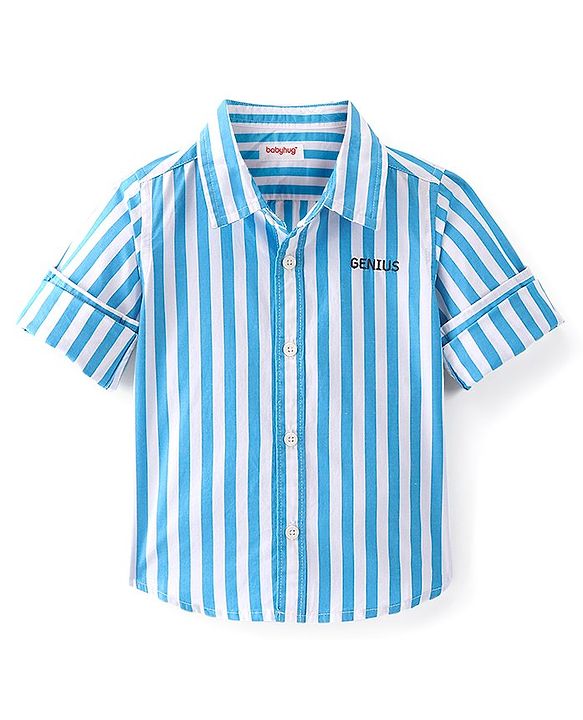Babyhug Cotton Woven Full Sleeves Shirt Striped - Blue