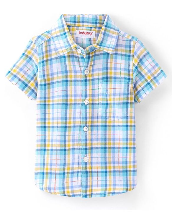 Babyhug Cotton Woven Half Sleeves Checked Shirt - Blue