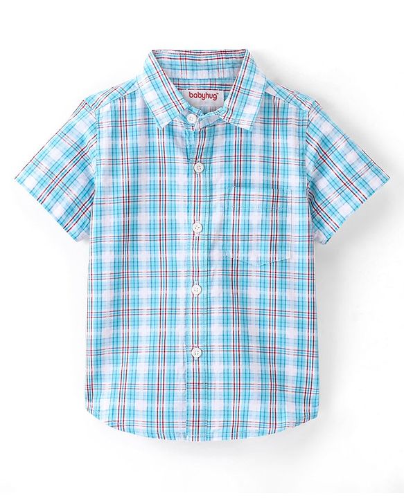 Babyhug 100% Cotton Woven Half Sleeves Checks One Pocket Shirt - Multicolour
