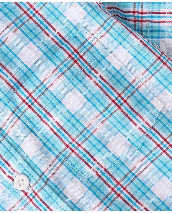 Babyhug 100% Cotton Woven Half Sleeves Checks One Pocket Shirt - Multicolour