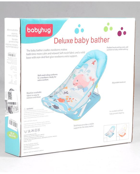 Babyhug Anti Slip Baby Bather with Aqua Print- Blue