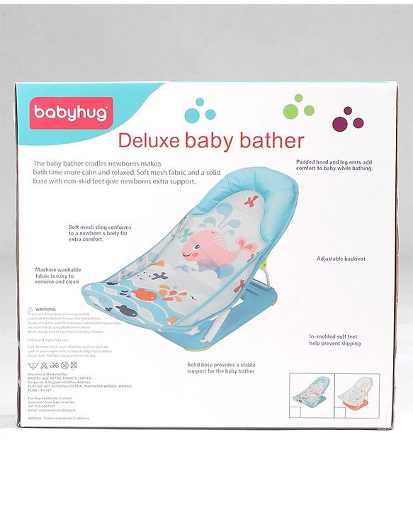 Babyhug Anti Slip Baby Bather with Aqua Print- Blue