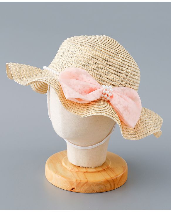 Babyhug Straw Hat with Bow Applique - Pink