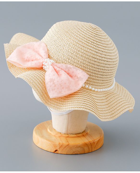 Babyhug Straw Hat with Bow Applique - Pink