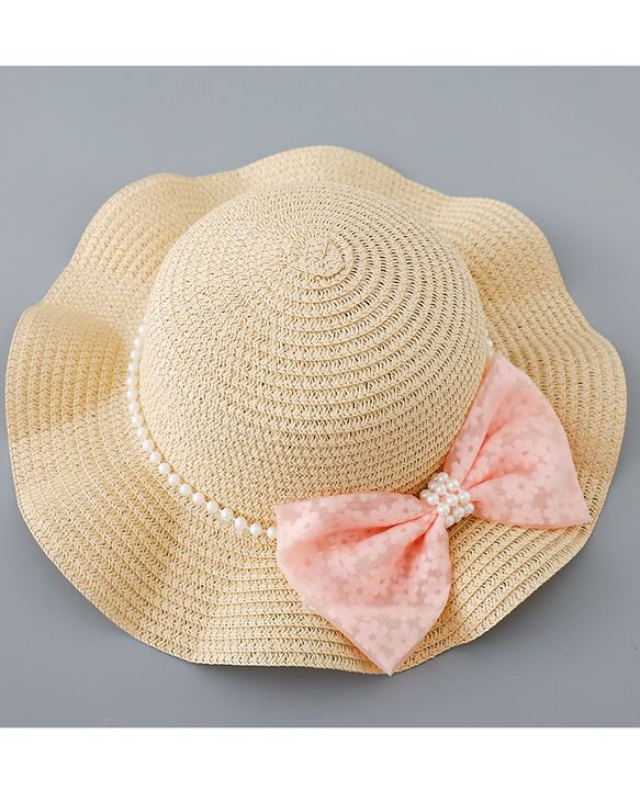 Babyhug Straw Hat with Bow Applique - Pink