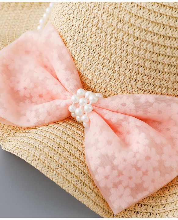 Babyhug Straw Hat with Bow Applique - Pink