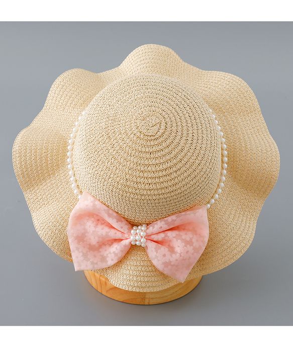 Babyhug Straw Hat with Bow Applique - Pink