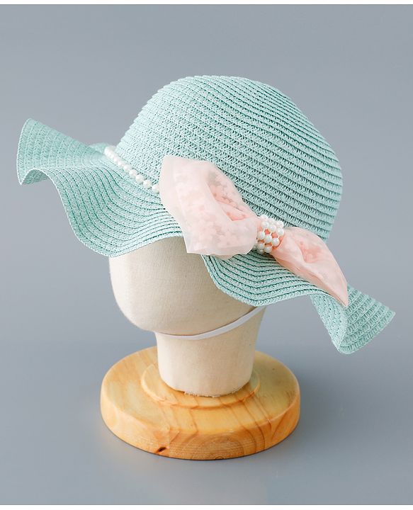 Babyhug Straw Hat with Bow Applique - Blue