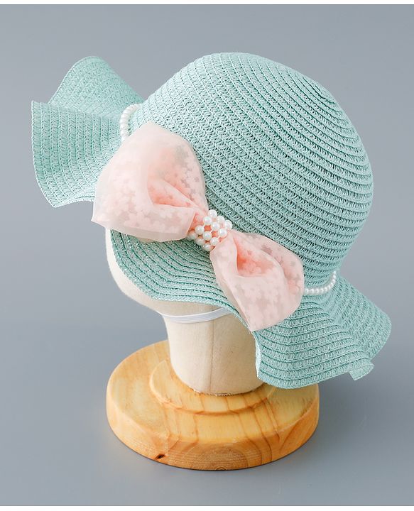 Babyhug Straw Hat with Bow Applique - Blue