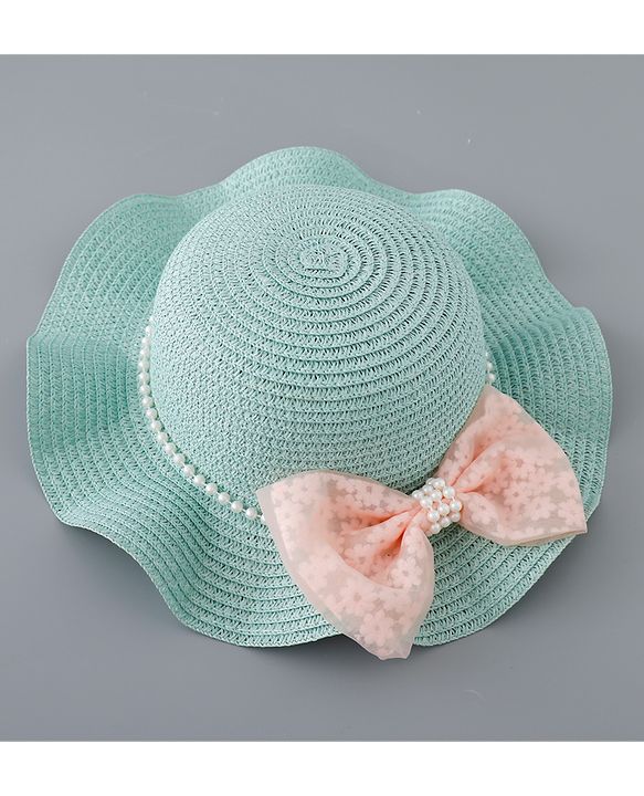 Babyhug Straw Hat with Bow Applique - Blue