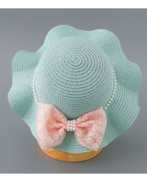 Babyhug Straw Hat with Bow Applique - Blue