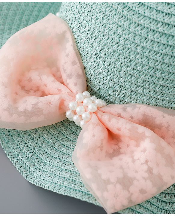 Babyhug Straw Hat with Bow Applique - Blue