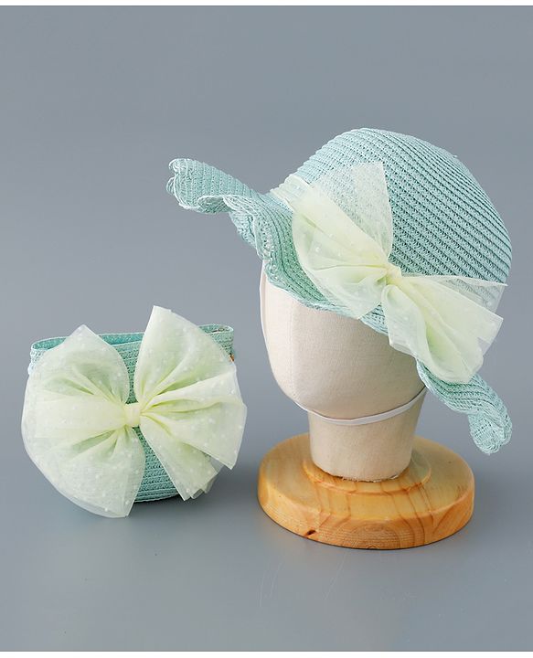 Babyhug Straw Hat with Bow Applique and Purse - Blue