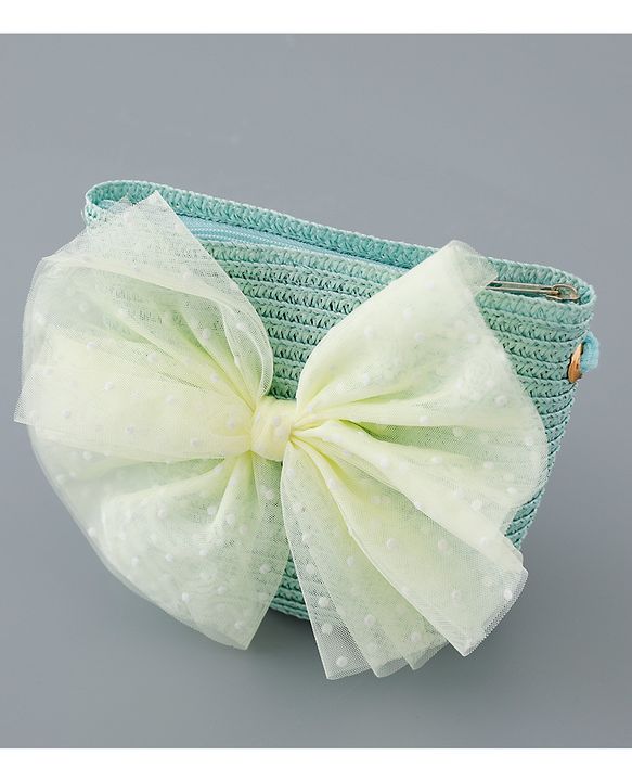 Babyhug Straw Hat with Bow Applique and Purse - Blue