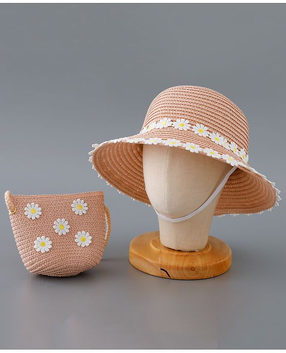 Babyhug Straw Hat Flower Design and Purse - Pink