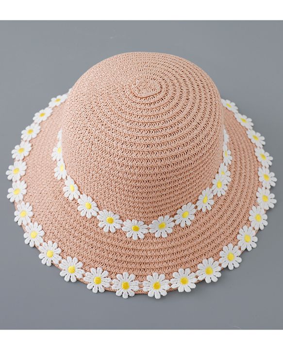 Babyhug Straw Hat Flower Design and Purse - Pink