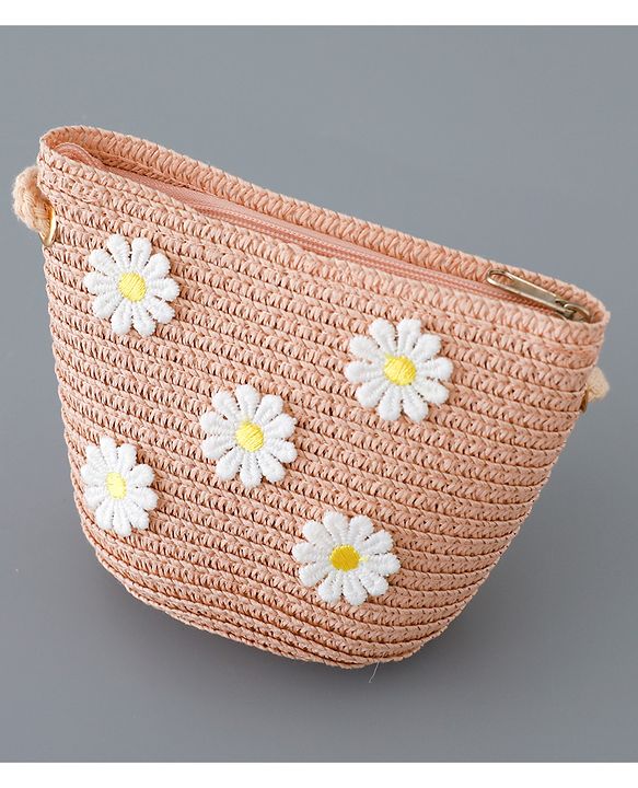 Babyhug Straw Hat Flower Design and Purse - Pink