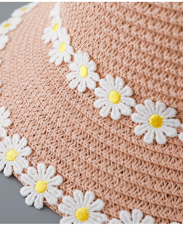 Babyhug Straw Hat Flower Design and Purse - Pink
