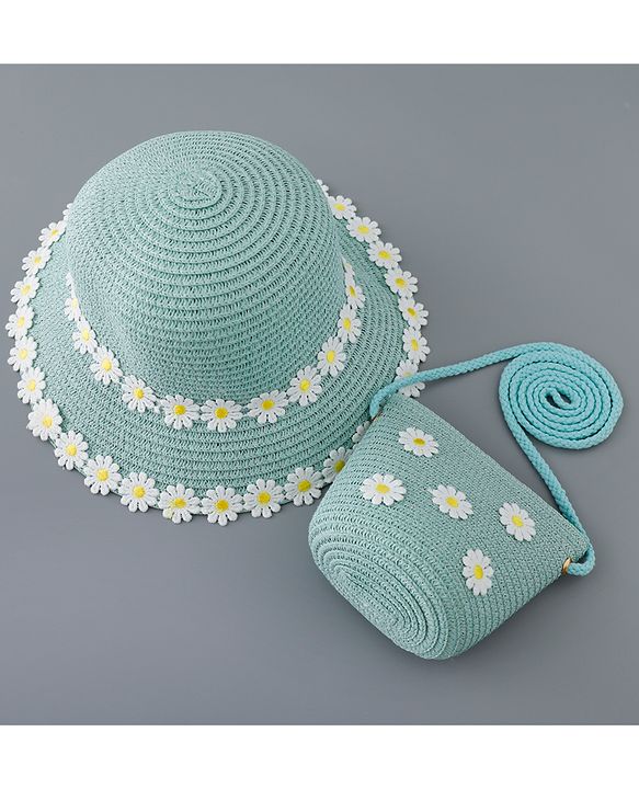 Babyhug Straw Hat Flower Design and Purse - Pink