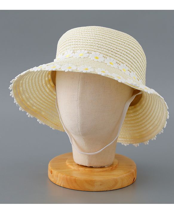 Babyhug Straw Hat Flower Design with Bow Applique and Purse - Cream