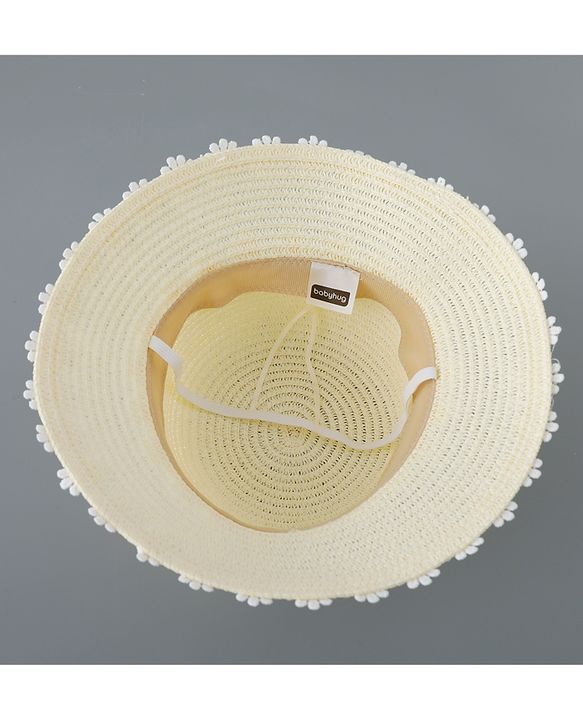 Babyhug Straw Hat Flower Design with Bow Applique and Purse - Cream