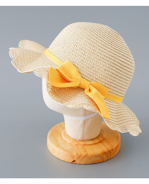 Babyhug Straw Hat with Bow Applique and Purse - Beige